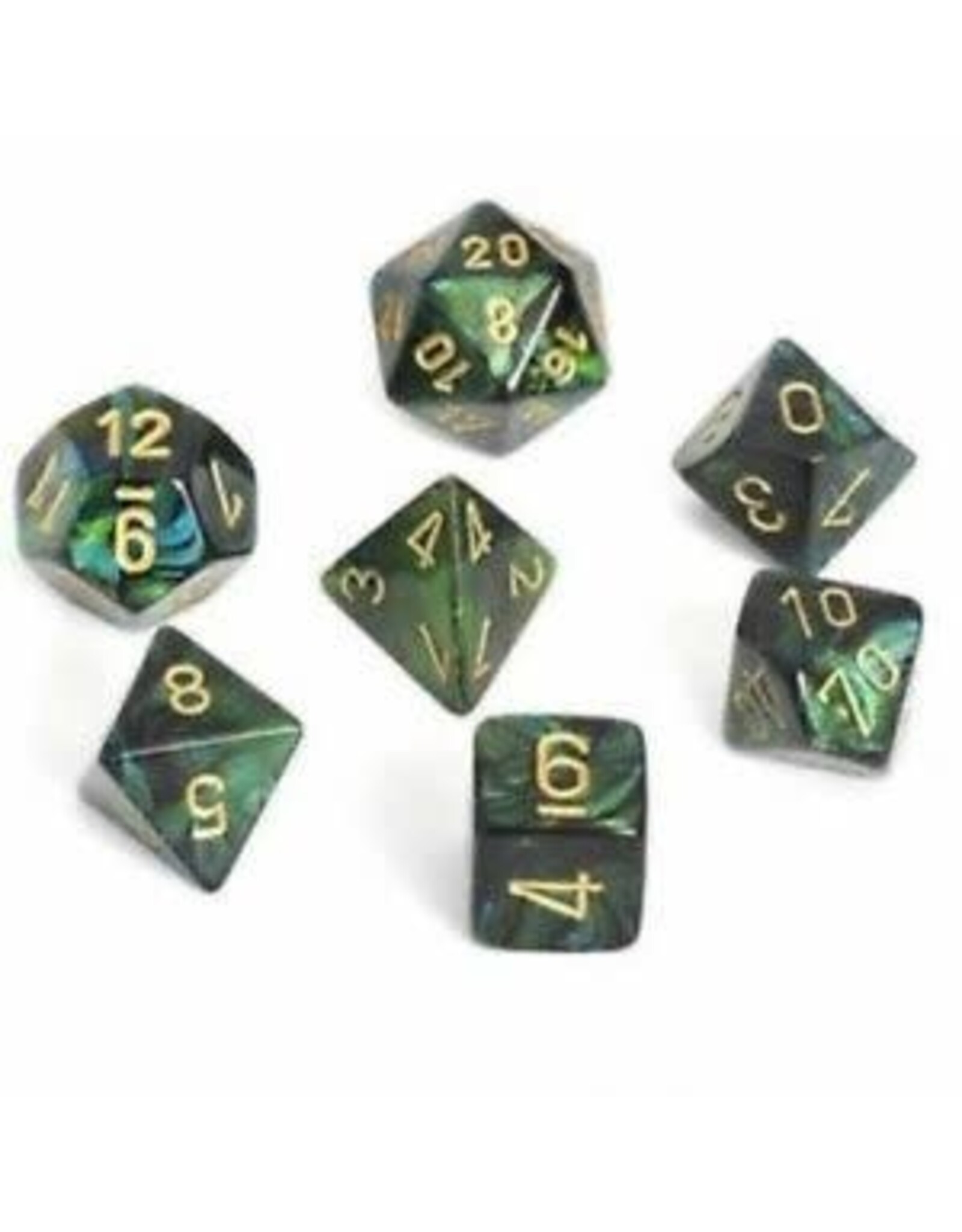 Chessex Jade w/gold Scarab poly 7 dice set