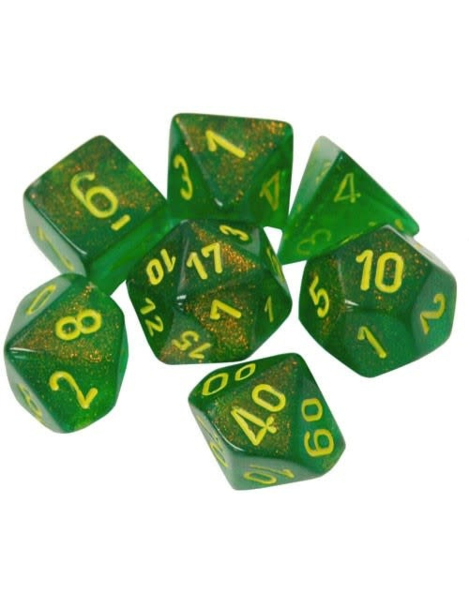 Chessex Maple Green/yellow Borealis Poly 7 dice set