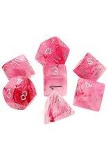 Chessex Pink w/silver Ghostly Glow Poly 7 dice set
