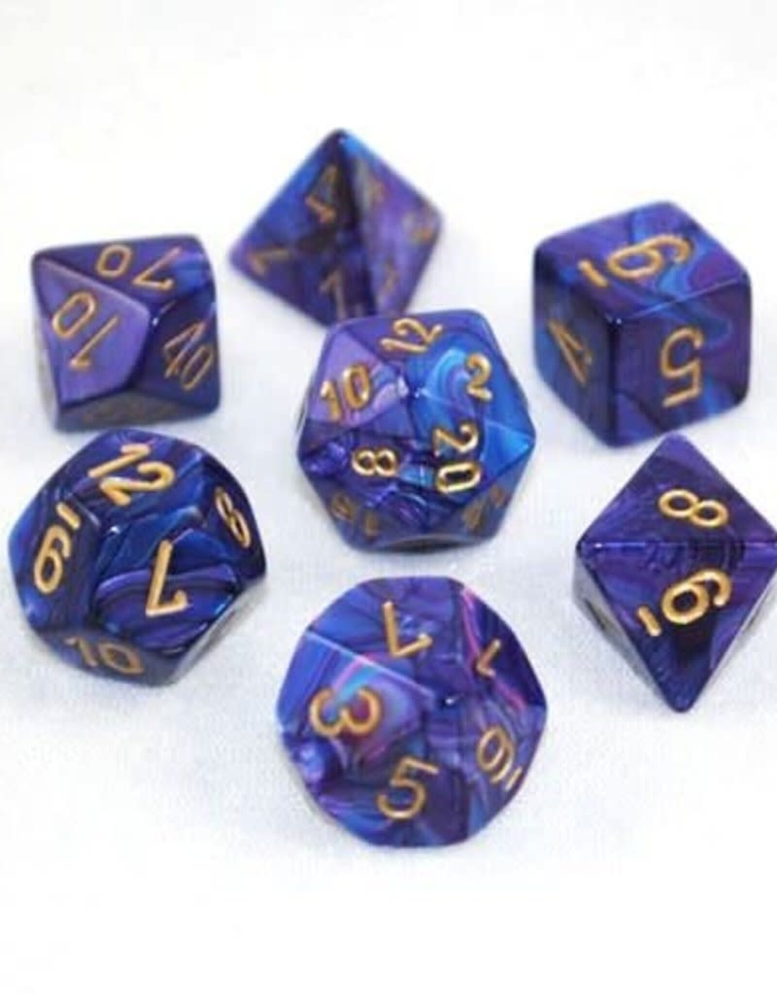 Chessex Purple w/gold Lustrous Poly 7 dice set