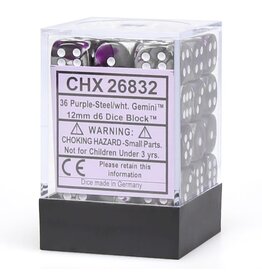 Chessex Purple-Steel/white Gemini 12mm d6 dice set