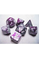 Chessex Purple-Steel/white Gemini Poly 7 dice set