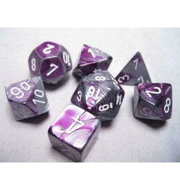Chessex Purple-Steel/white Gemini Poly 7 dice set