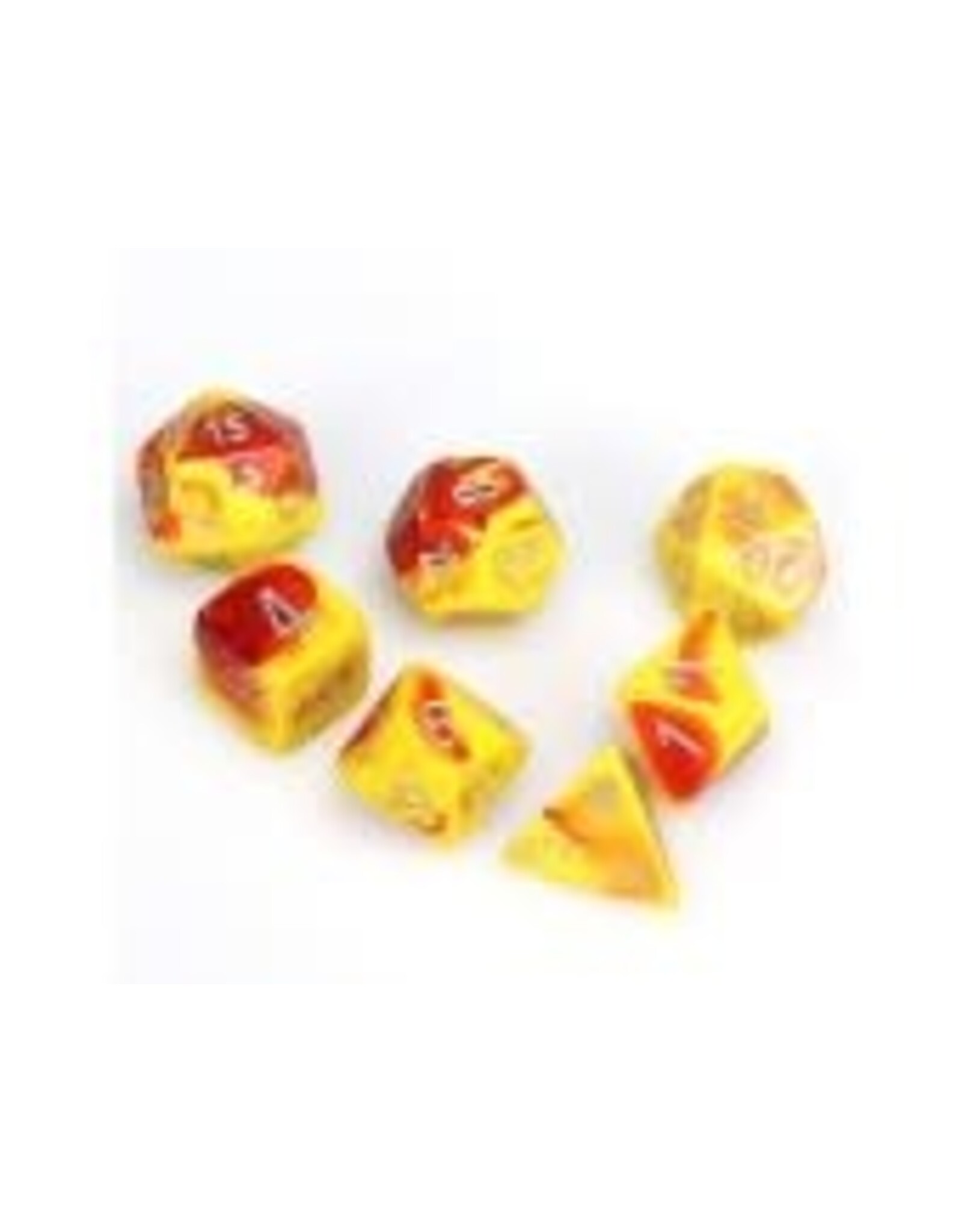 Chessex Red-Yellow w/silver Gemini Poly 7 dice set