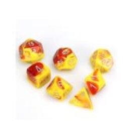 Chessex Red-Yellow w/silver Gemini Poly 7 dice set