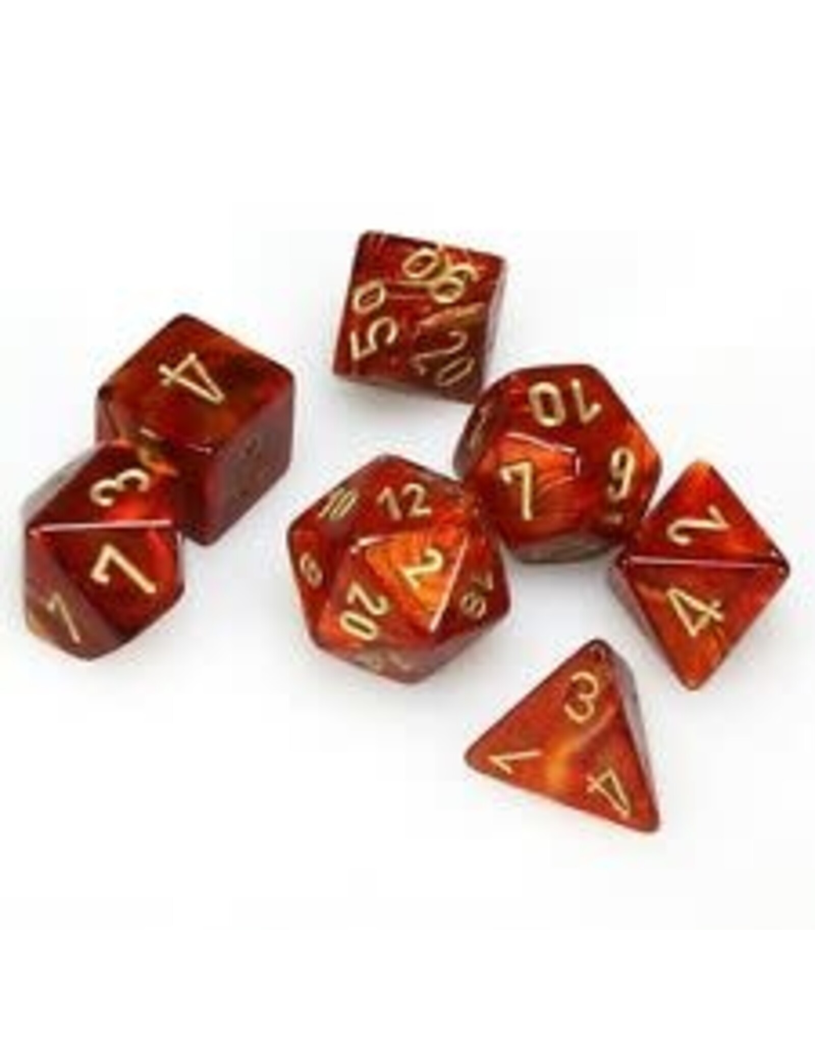 Chessex Scarlet w/gold Scarab Poly 7 dice set