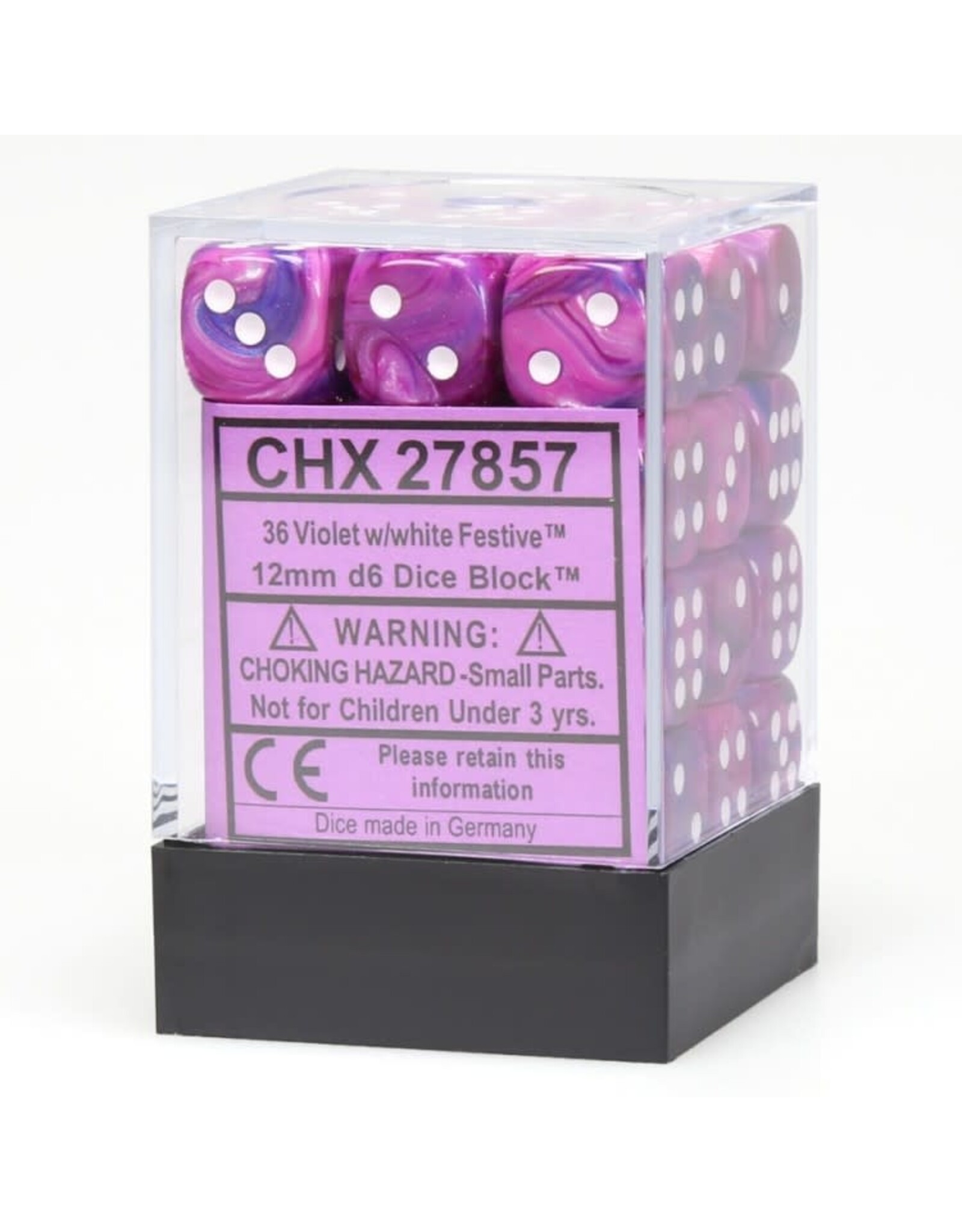 Chessex Violet w/white Festive 12mm d6 dice set