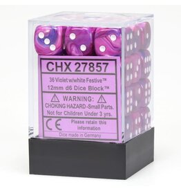 Chessex Violet w/white Festive 12mm d6 dice set