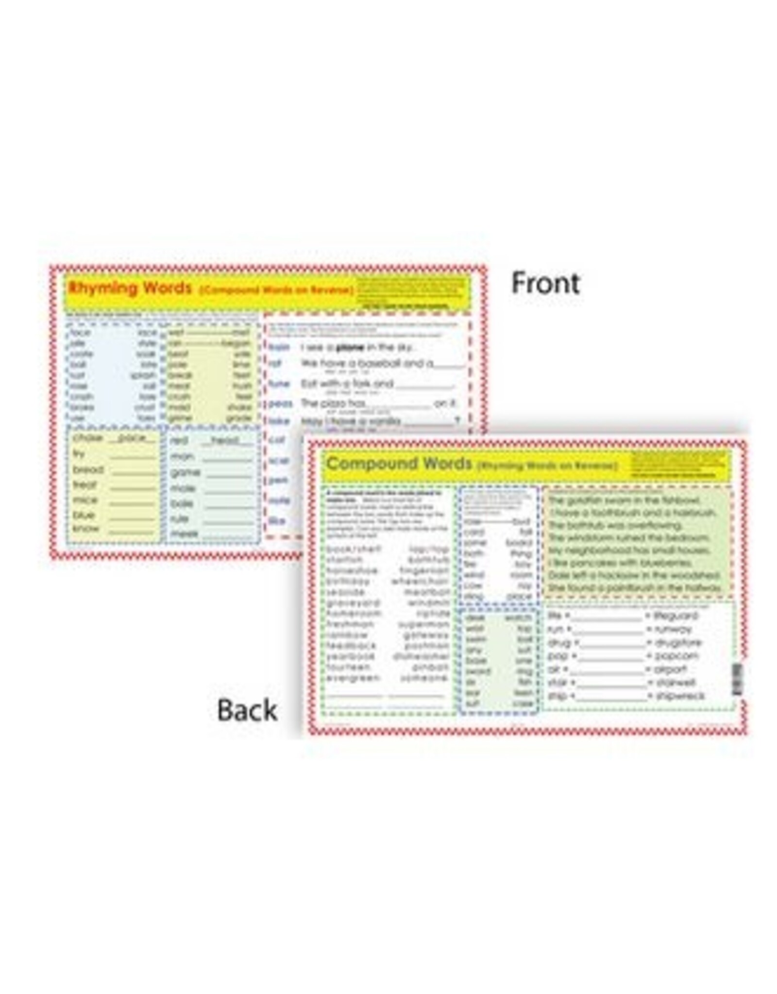 Painless Learning Products Rhyming And Compound Words  Learning Mat