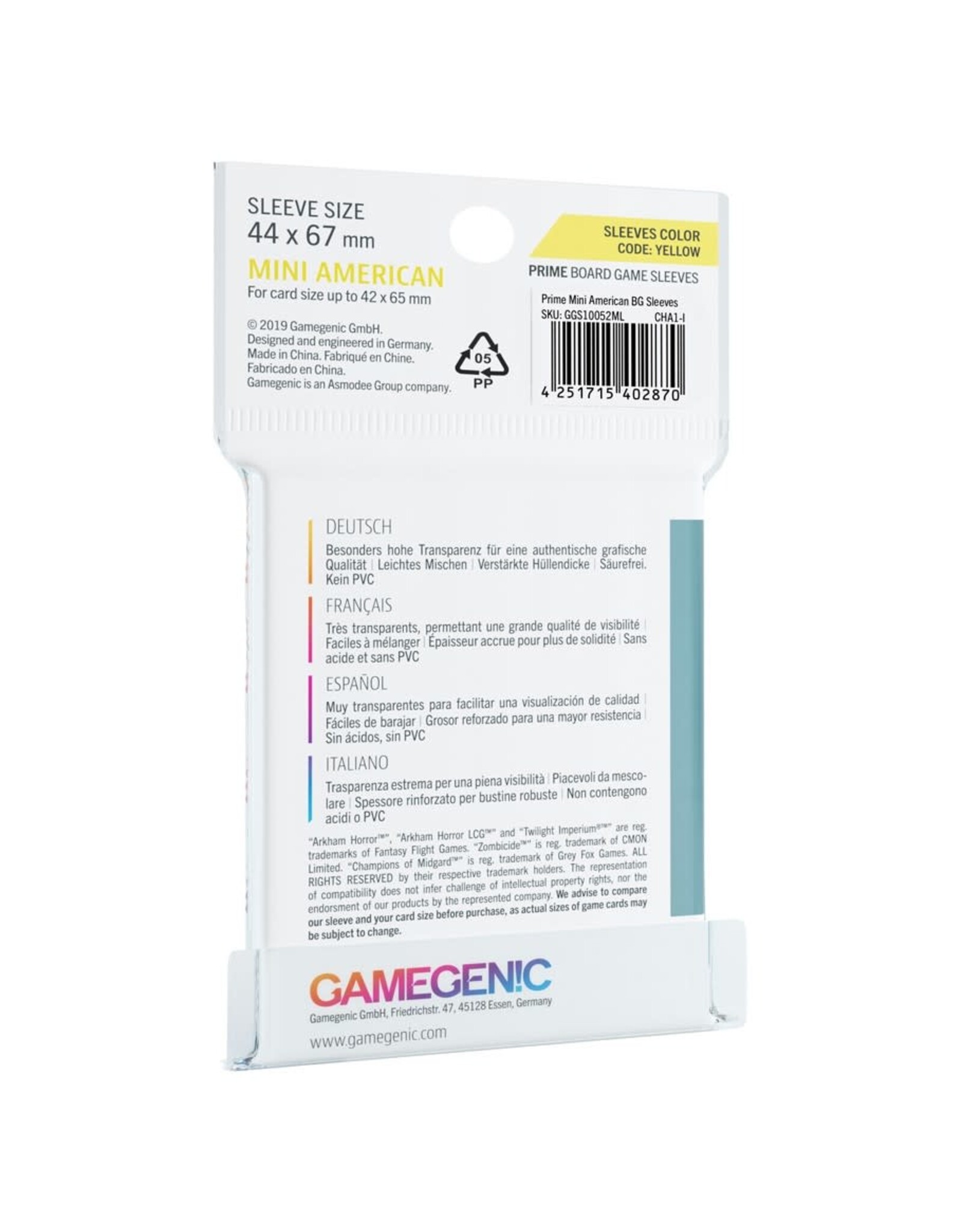 Gamegenic Card Sleeves: Prime Mini American-Sized  Yellow (50)
