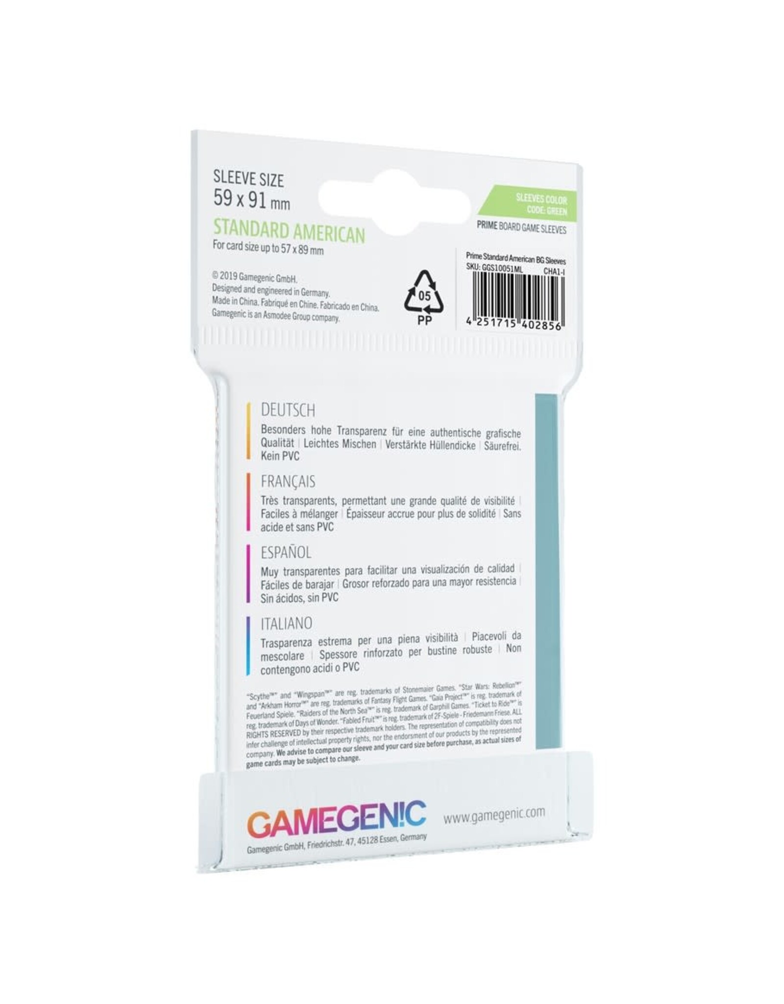 Gamegenic Card Sleeves: Prime Standard American-Sized  Green (50)