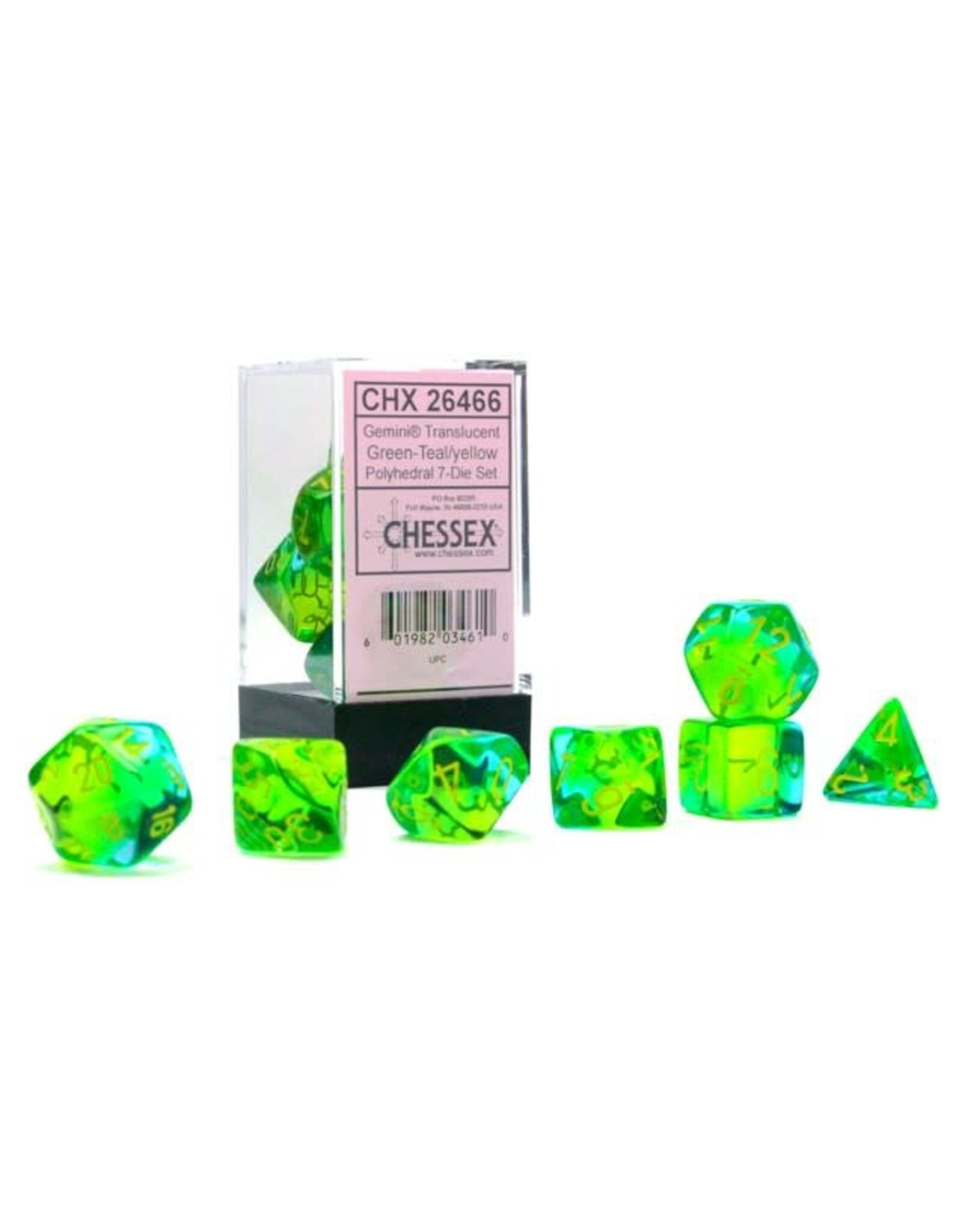 Chessex Green-Teal/yellow Gemini Poly 7 Dice Set