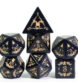 Foam Brain Games Blue Sandstone Engraved with Gold Stone Poly 7 Dice Set