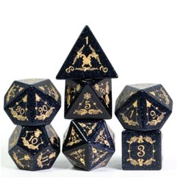 Foam Brain Games Blue Sandstone Engraved with Gold Stone Poly 7 Dice Set