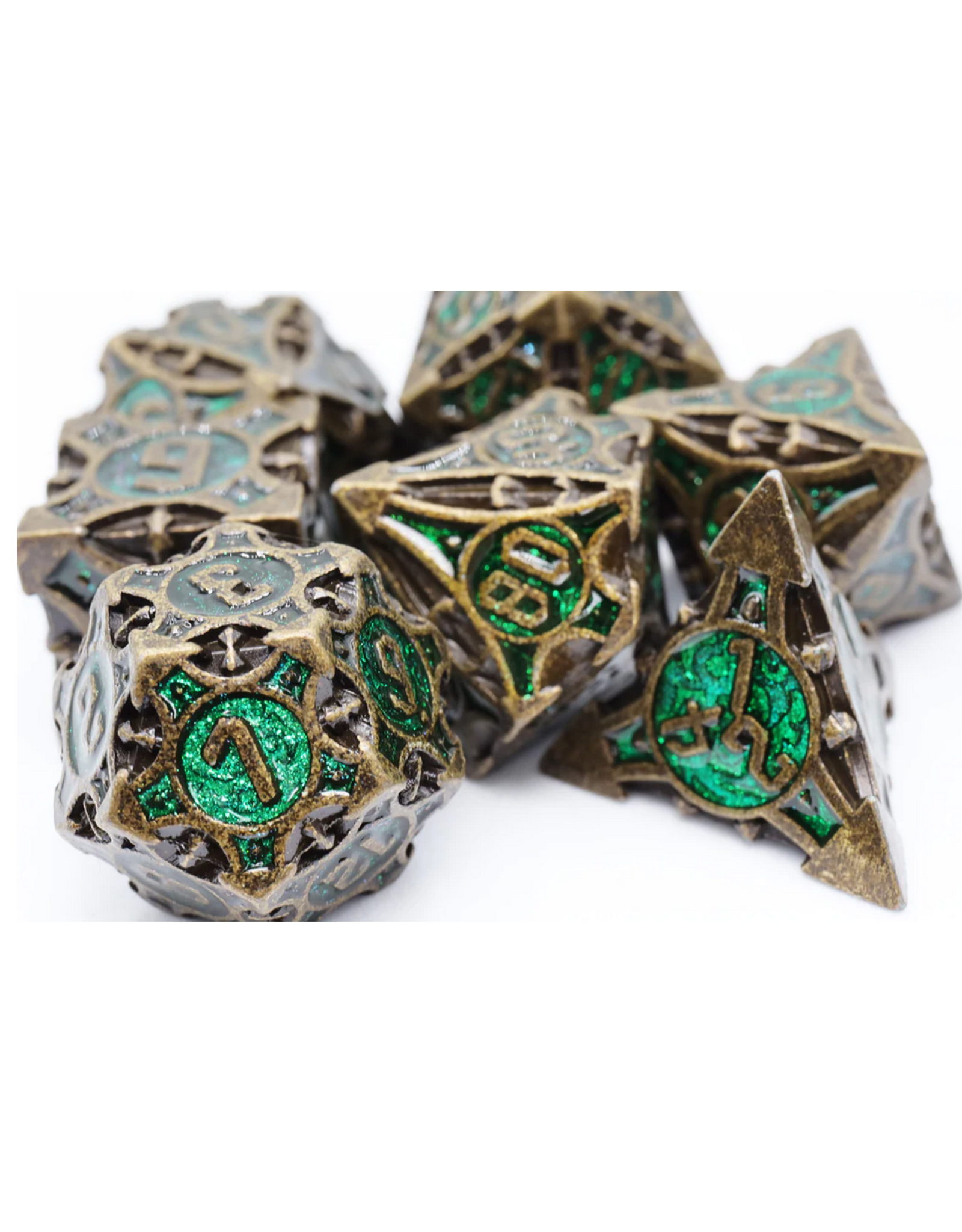 Foam Brain Games Ancient Forest Arrow Poly 7 Metal Dice Set