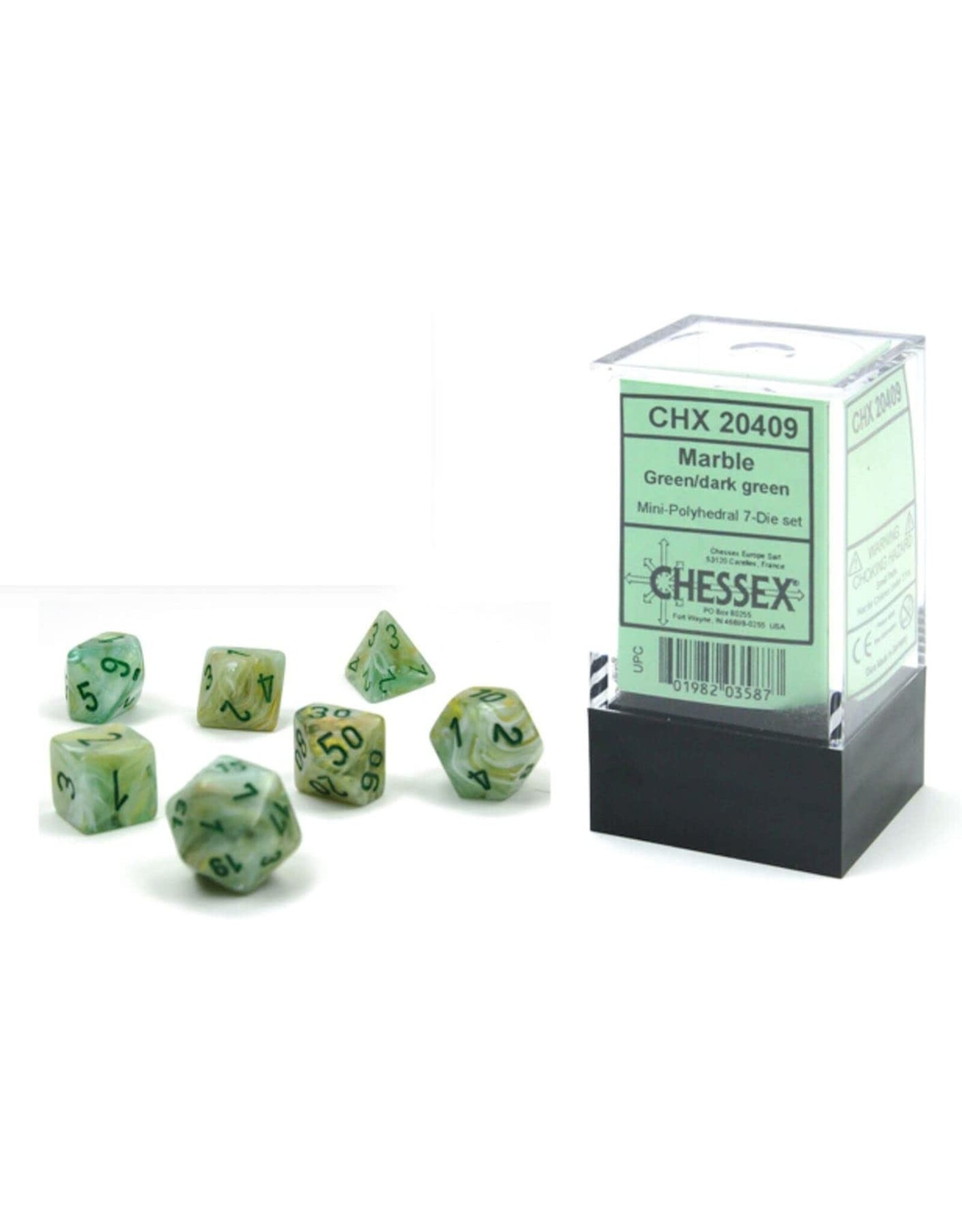 Chessex Marble Green/dark green Mini-Poly 7 Dice Set