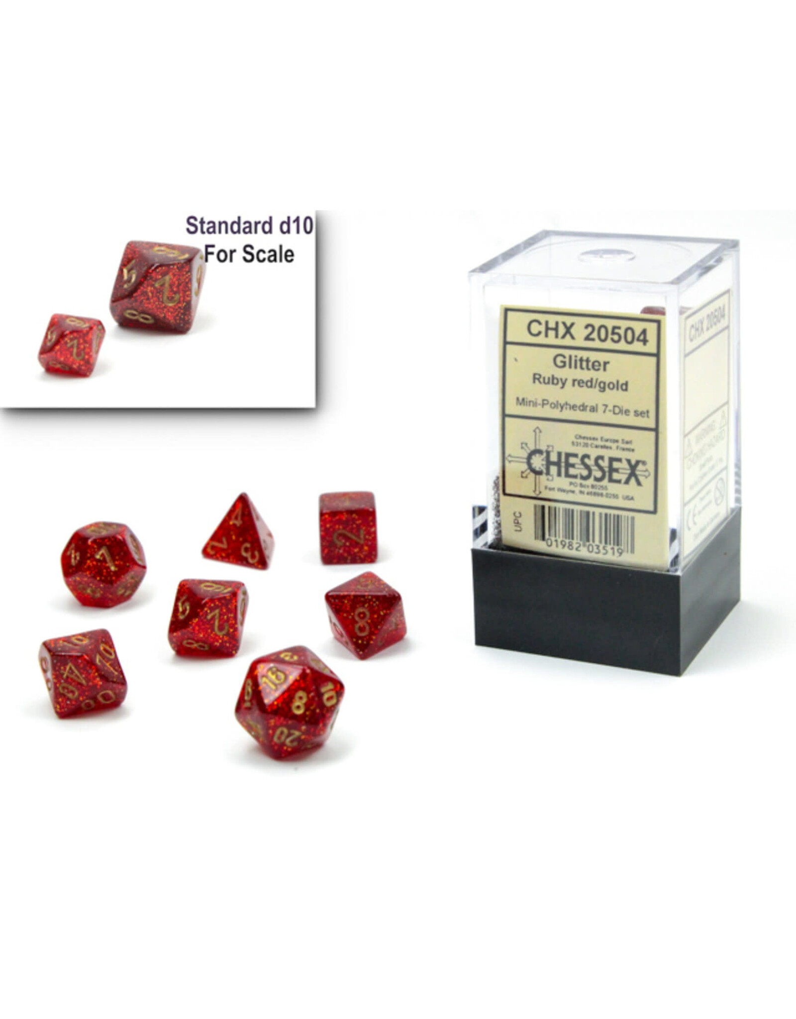 Chessex Glitter Ruby red/gold Mini-Poly 7 Dice Set
