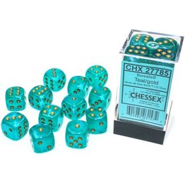 Chessex Teal w/gold 16mm Borealis Luminary Dice Set