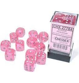 Chessex Pink w/silver 16mm Borealis Luminary Dice Set