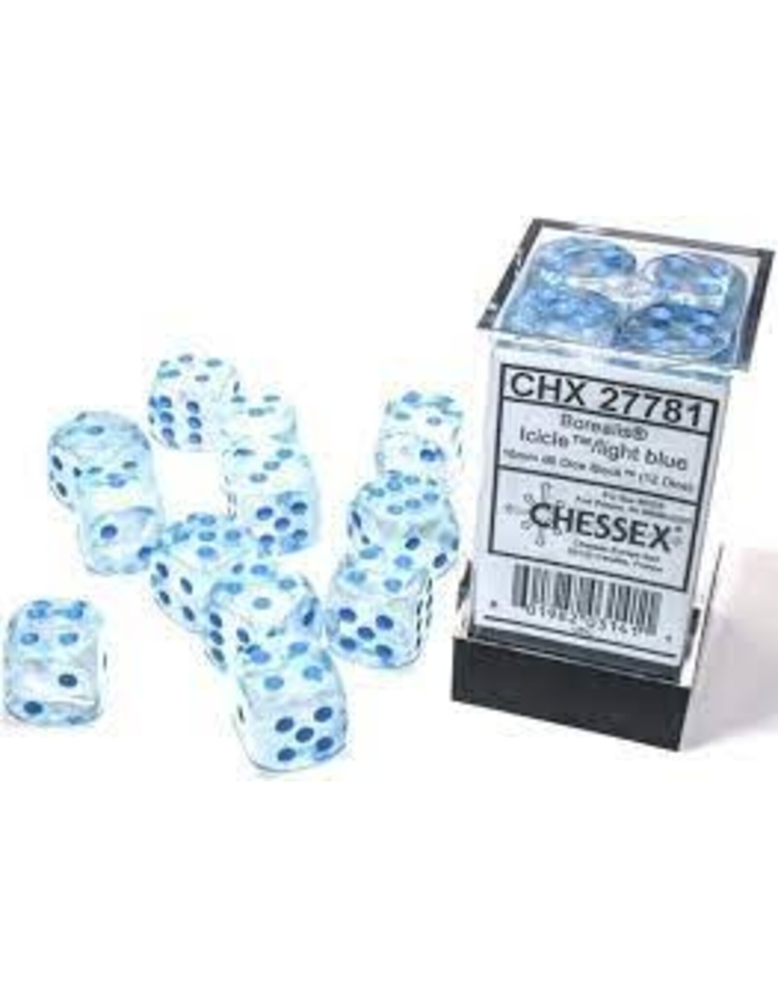 Chessex Icicle w/light blue 16mm Borealis Luminary Dice Set