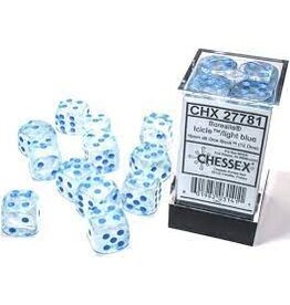 Chessex Icicle w/light blue 16mm Borealis Luminary Dice Set