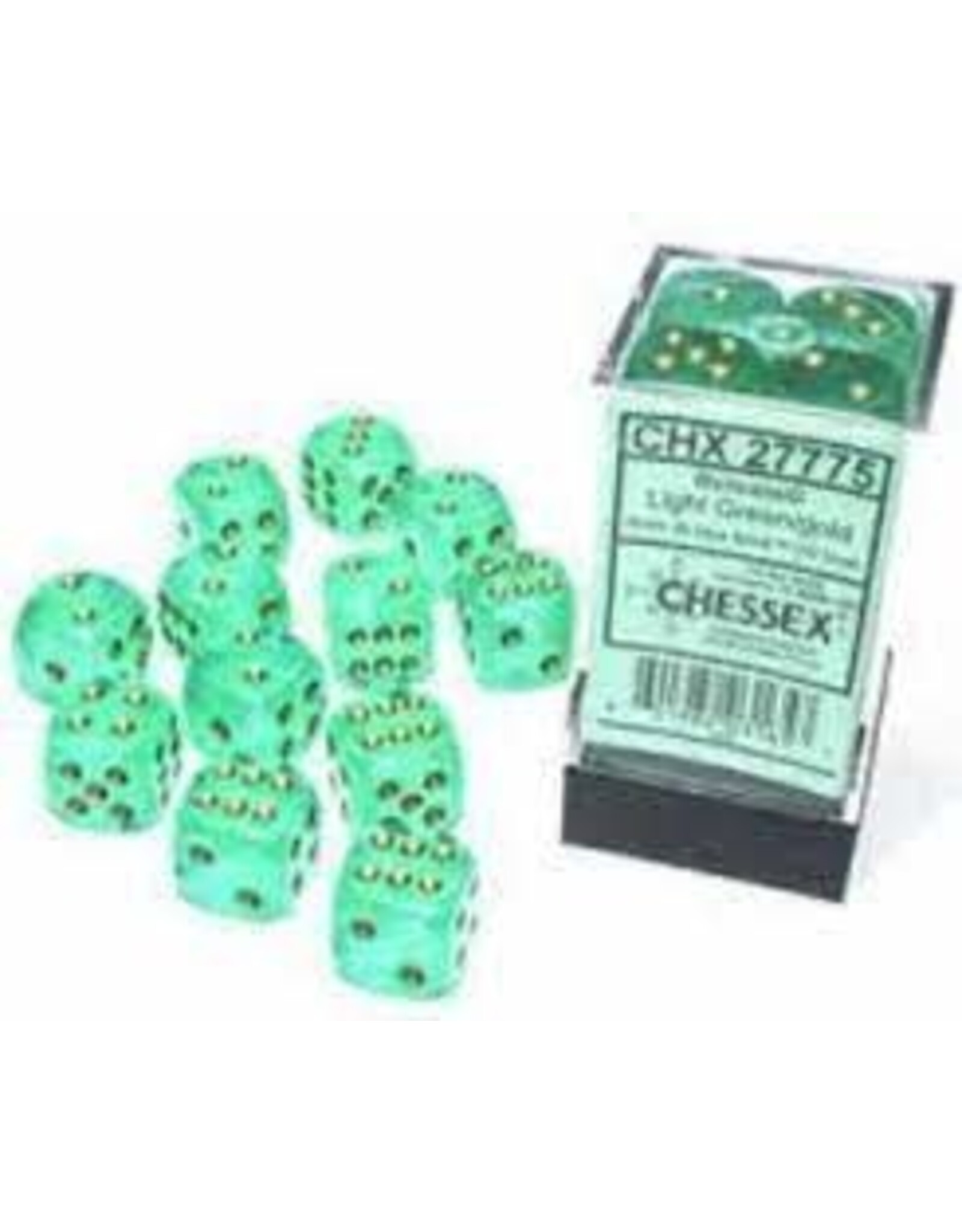 Chessex Light Green w/gold 16mm Borealis Luminary Dice Set