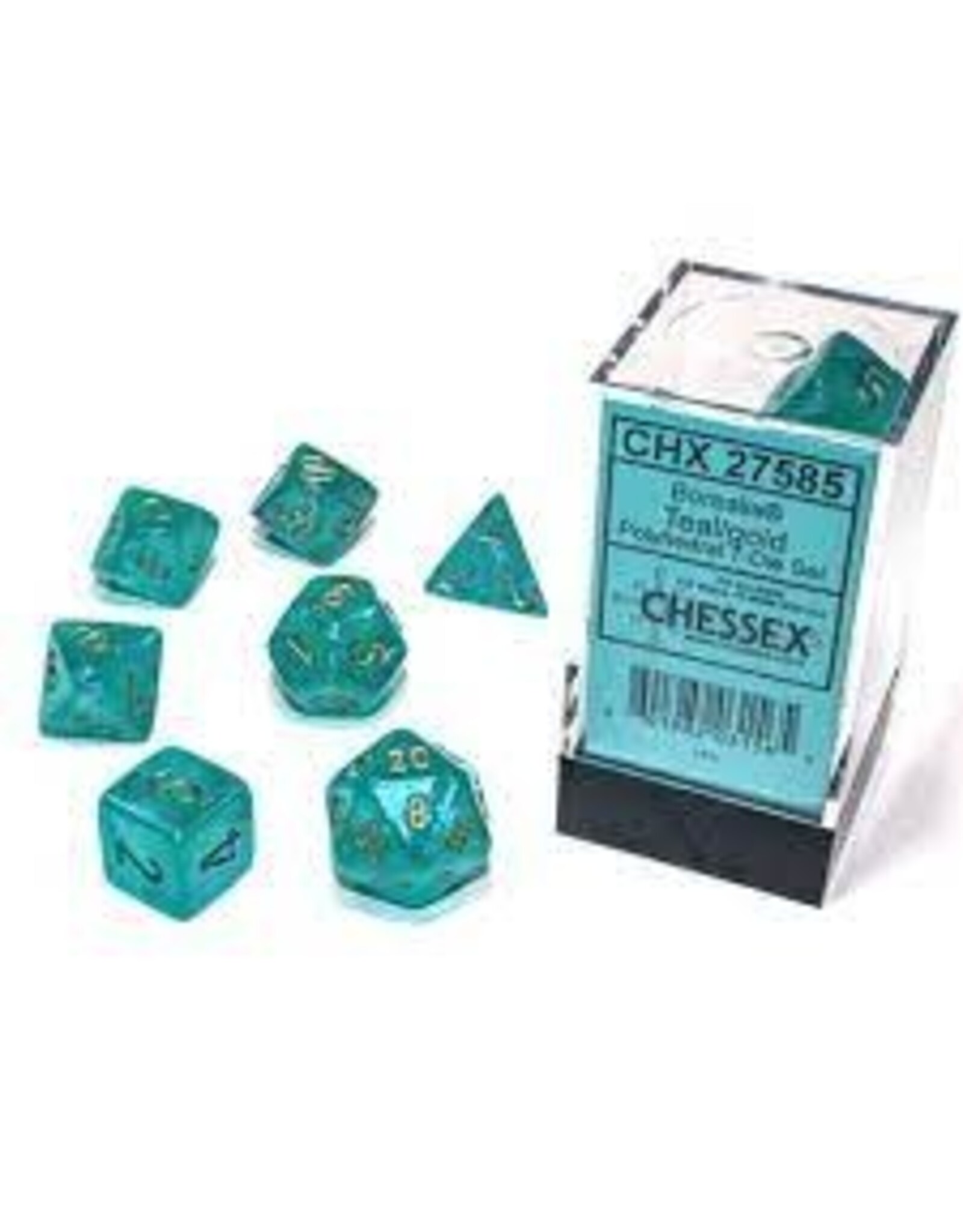 Chessex Teal w/gold Borealis Luminary Poly 7 Dice Set