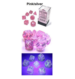 Chessex Borealis Luminary Pink w/silver Poly 7 Dice Set