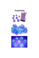 Chessex Borealis Luminary Purple w/white Poly 7 Dice Set