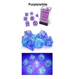 Chessex Borealis Luminary Purple w/white Poly 7 Dice Set