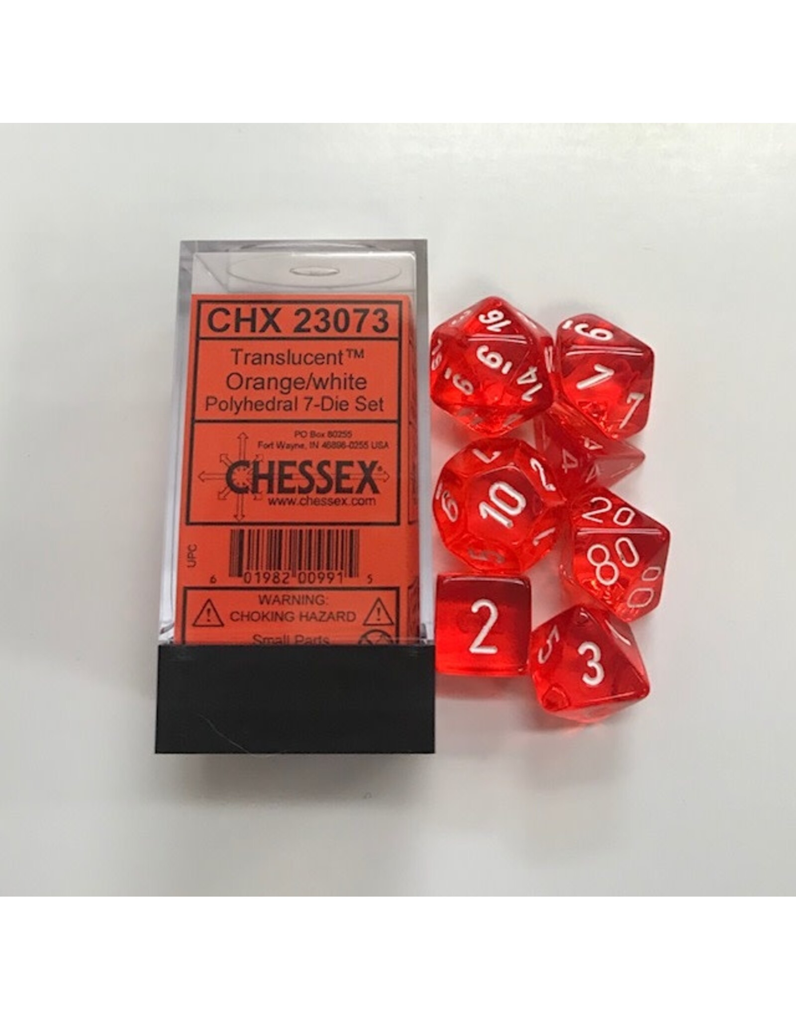 Chessex Orange/ white Translucent Poly 7 dice set