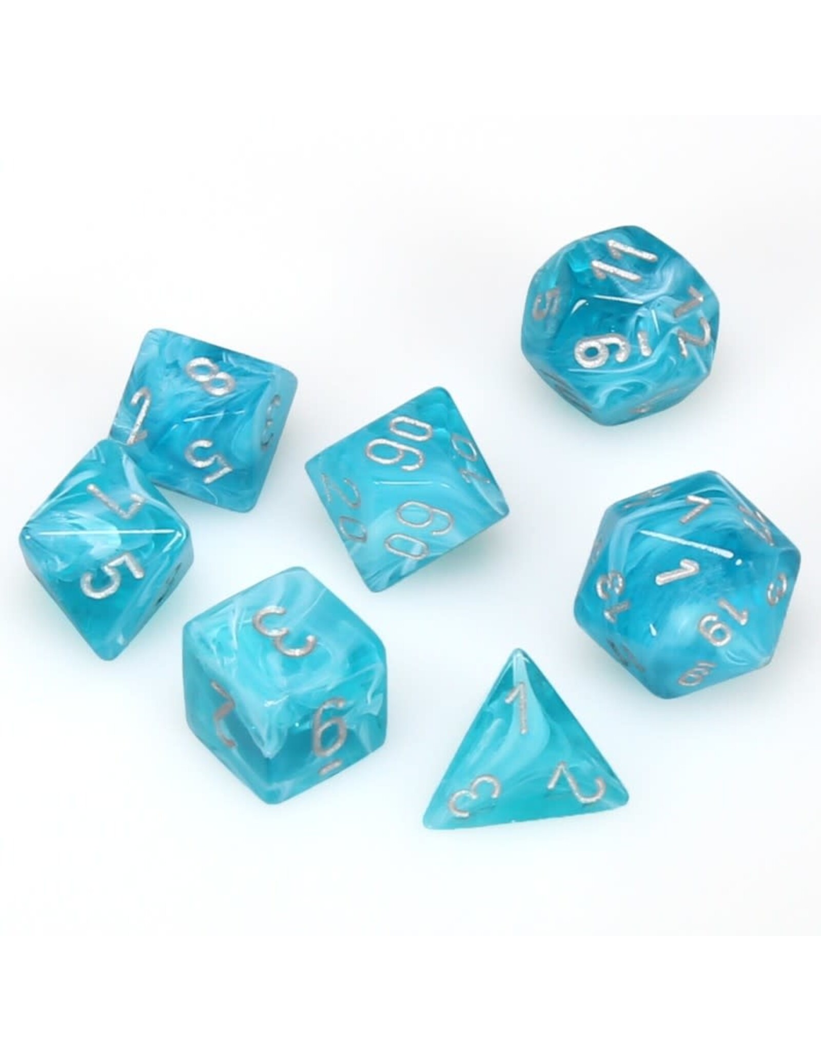 Chessex Aqua w/silver Cirrus Poly 7 dice set