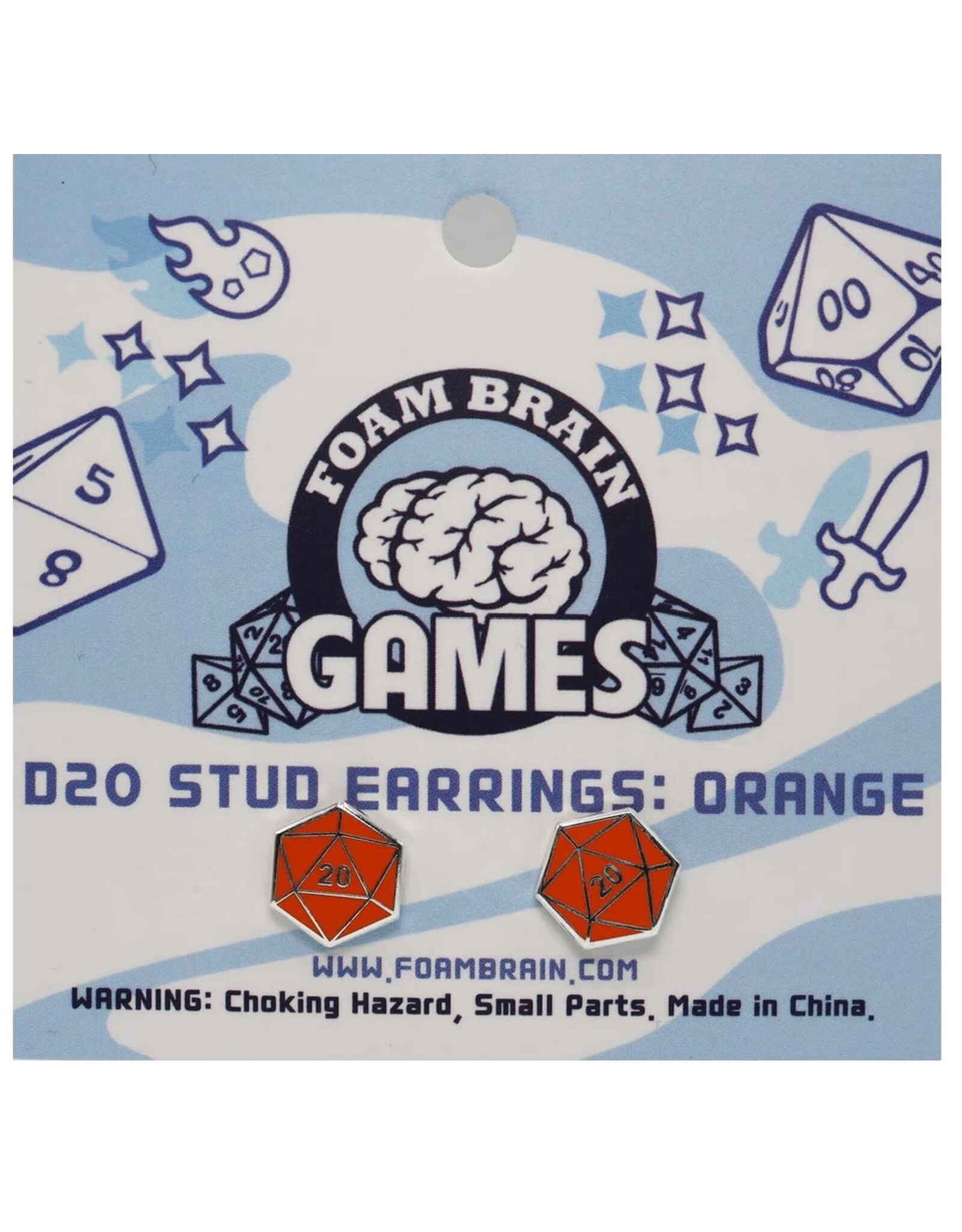 Foam Brain Games D20 Stud Earrings: Orange