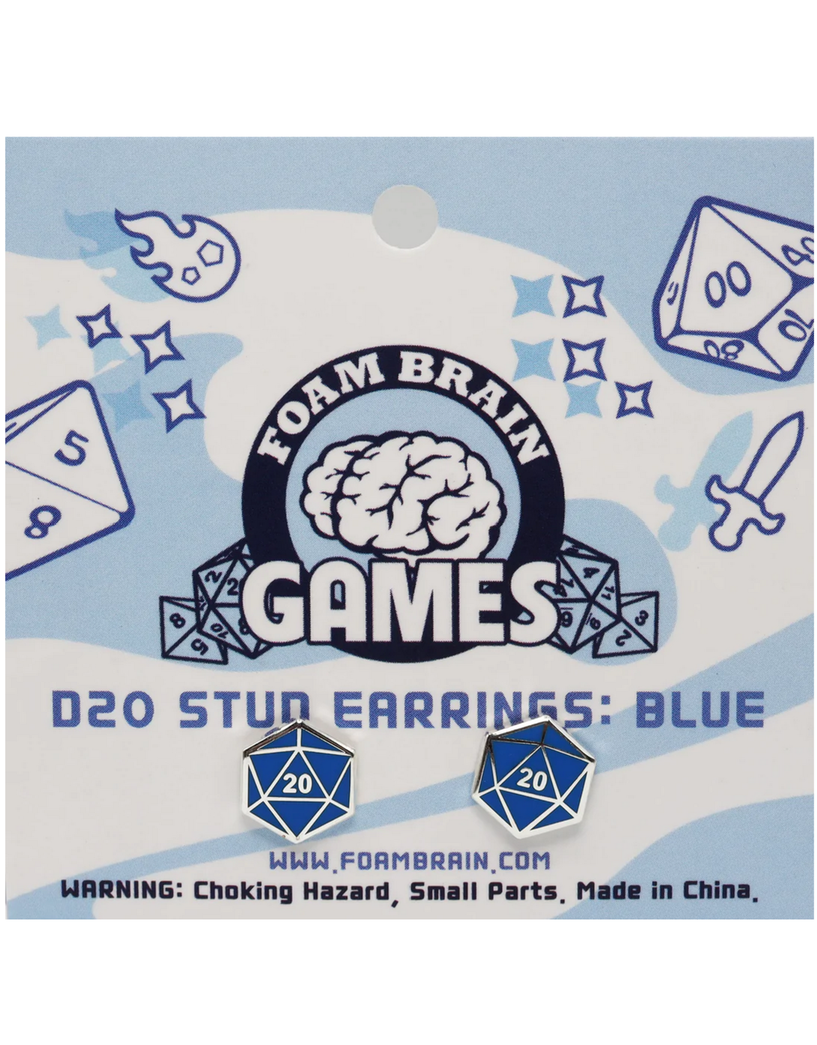 Foam Brain Games D20 Stud Earrings Blue
