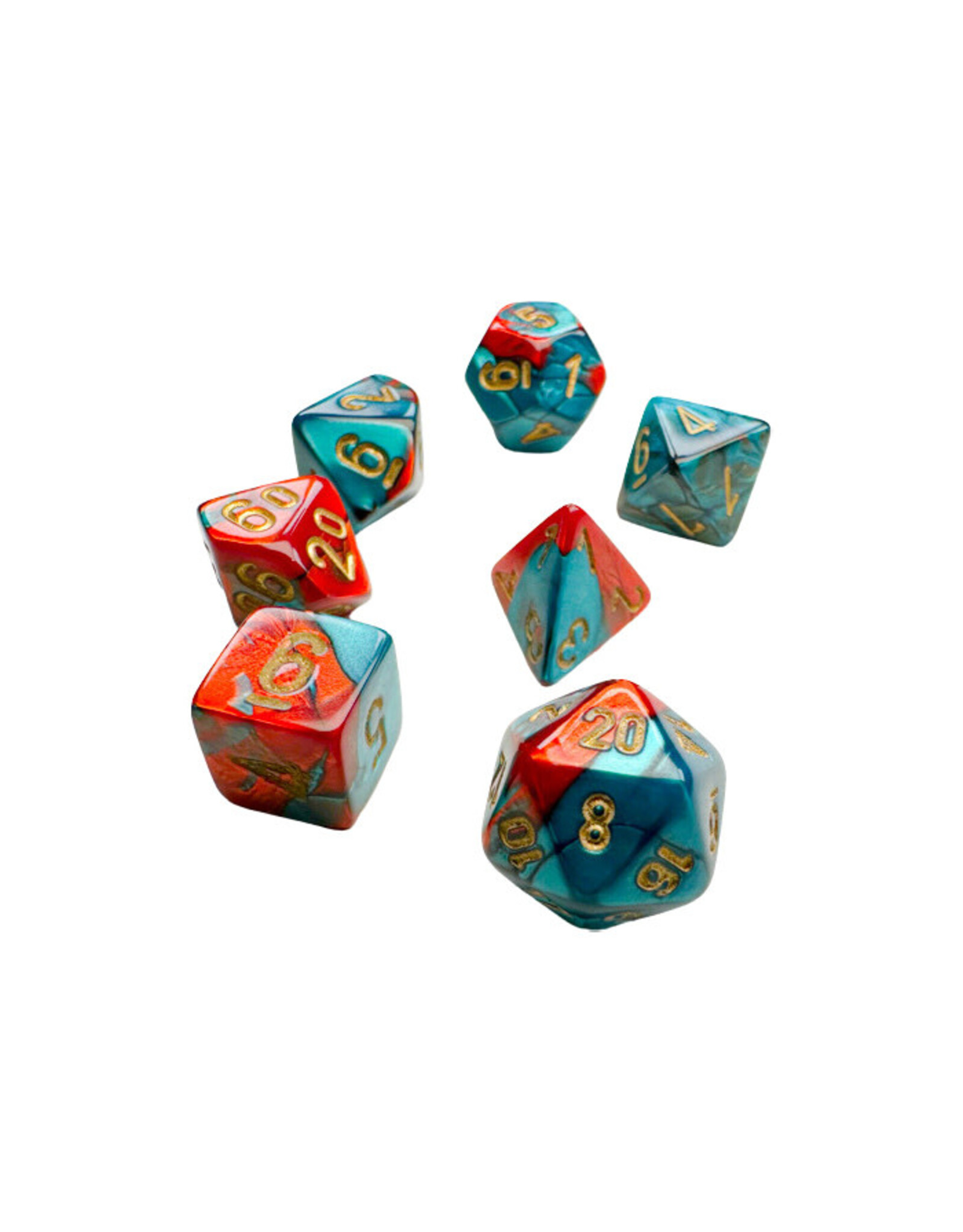 Chessex Mini Gemini Red Teal with Gold poly 7 dice set