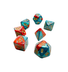 Chessex Mini Gemini Red Teal with Gold poly 7 dice set