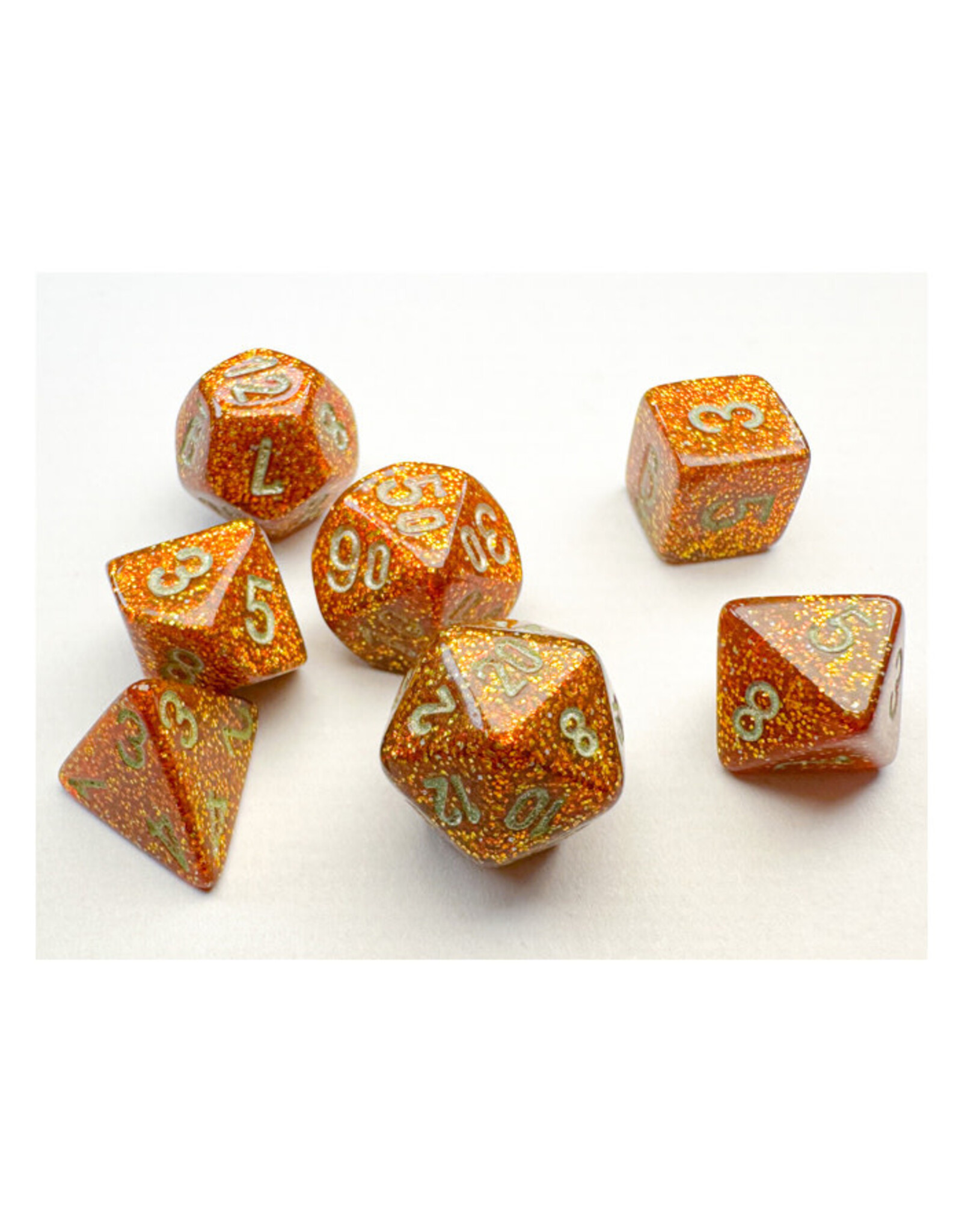 Chessex Mini Glitter Gold with Silver poly 7 dice set