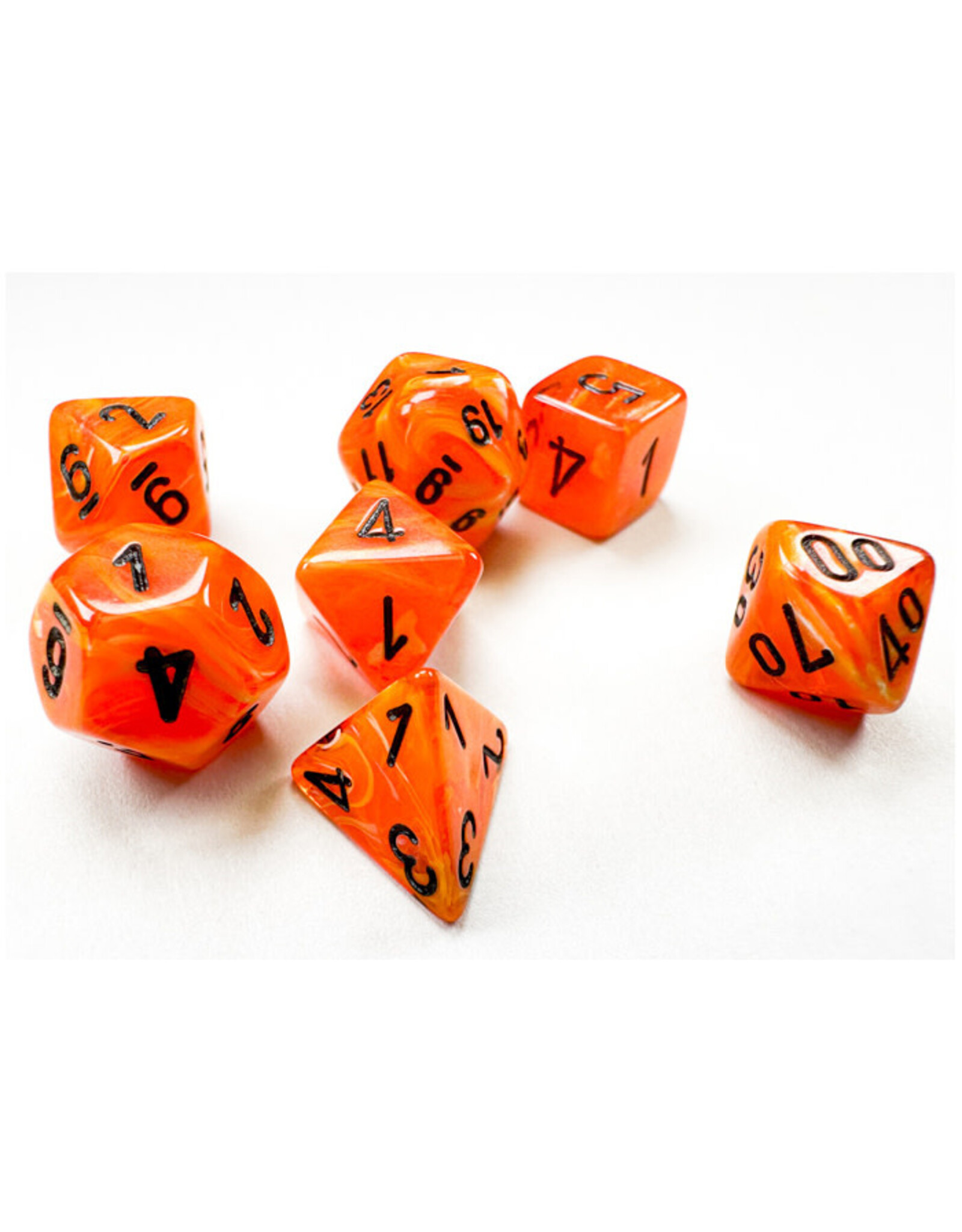Chessex Mini Vortex Orange with Black poly 7 dice set