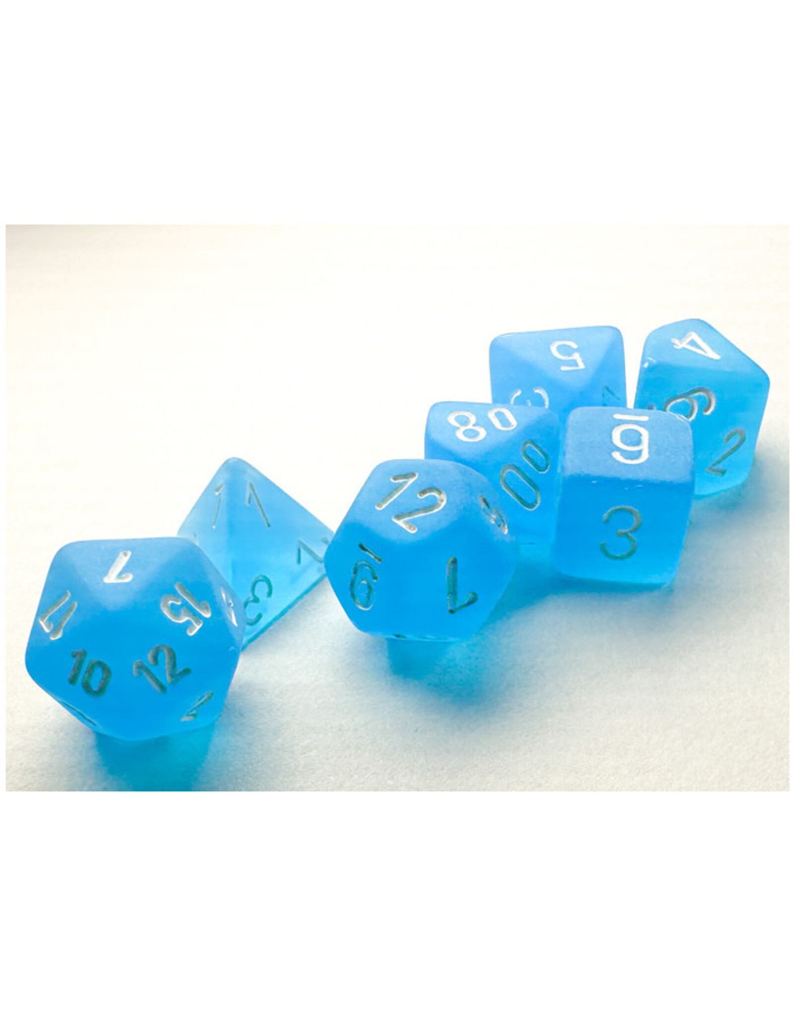 Chessex Mini Frosted Caribbean Blue with White poly 7 dice set