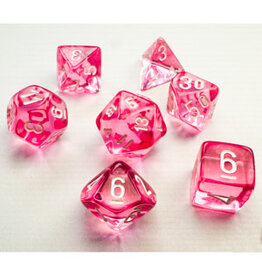 Chessex Mini Translucent Pink with White poly 7 dice set
