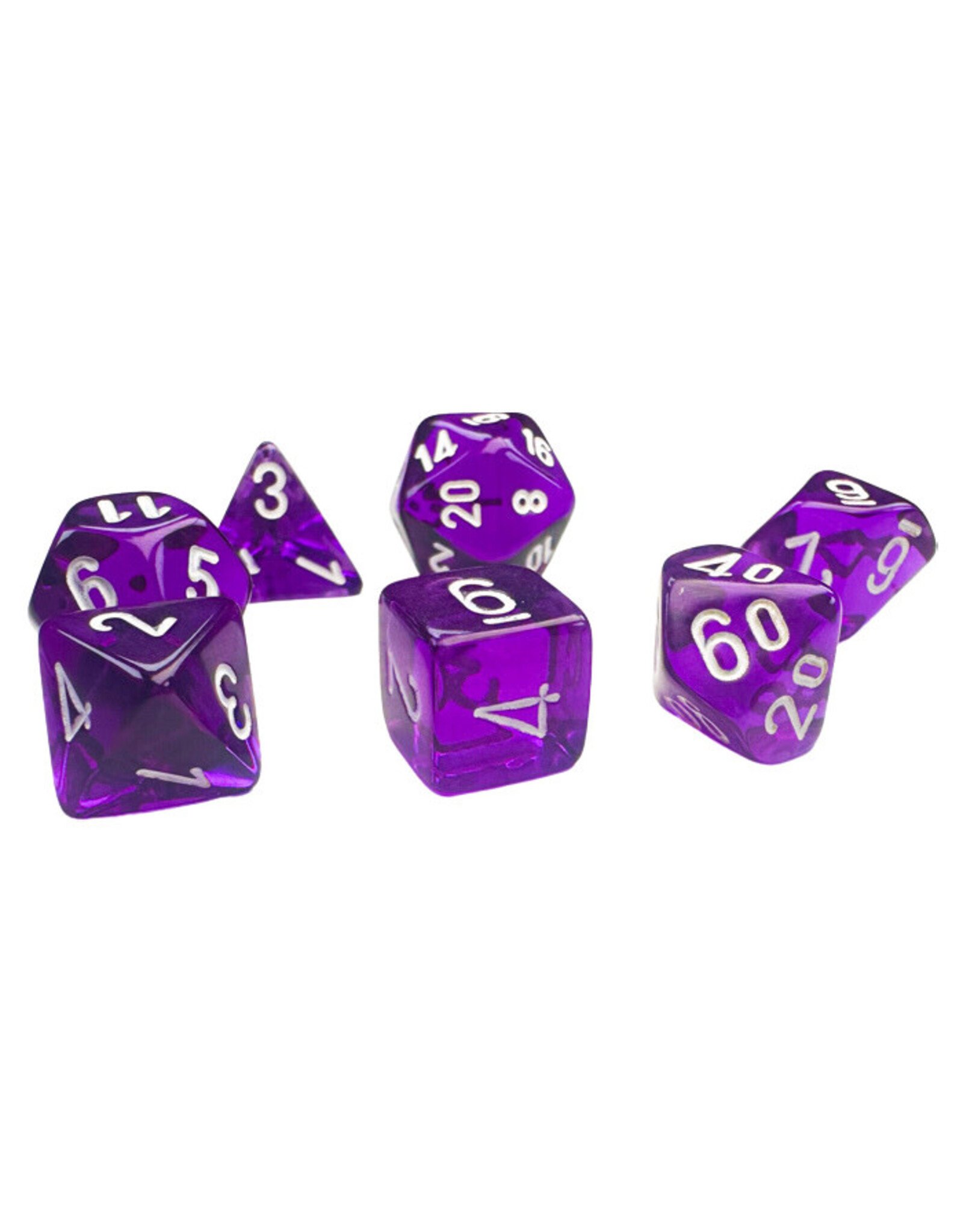 Chessex Mini Translucent Purple with White poly 7 dice set