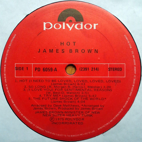 R&B/Soul/Funk James Brown - Hot (1975 CA) (VG++; creases, shelf-wear)
