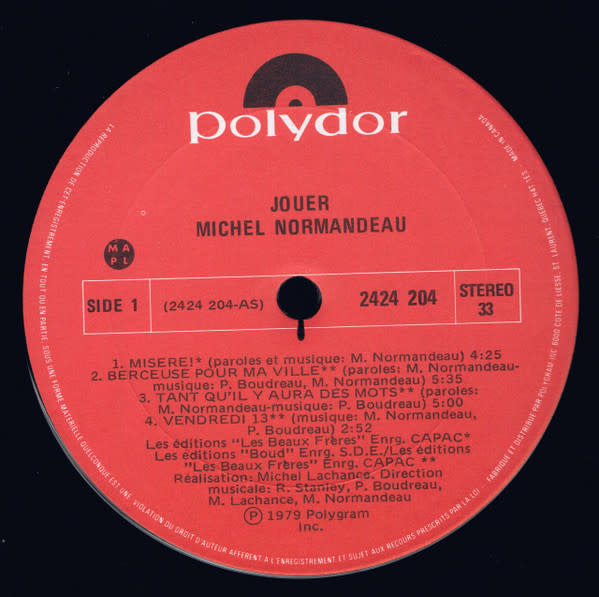 Rock/Pop Michel Normandeau - Jouer (NM)