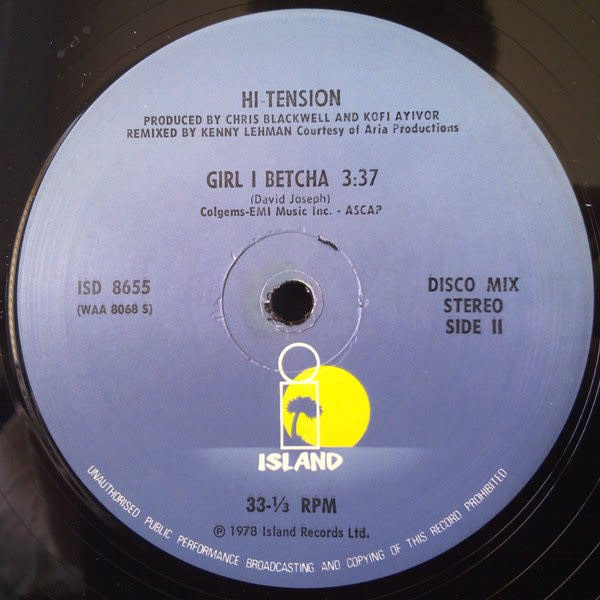 R&B/Soul/Funk Hi-Tension - Hi-Tension b/w Girl I Betcha ('78 US 12") (VG+)