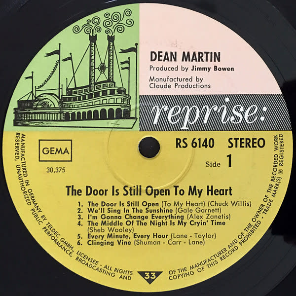 Rock/Pop Dean Martin - The Door Is Still Open To My Heart (Germany) (VG+, brief tick A1/creases)