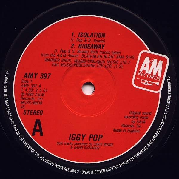 Rock/Pop Iggy Pop - Isolation ('86 UK 12") (VG++)