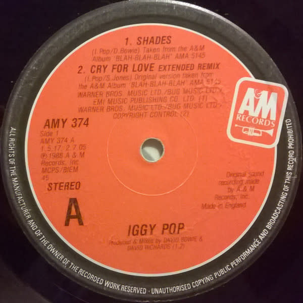 Rock/Pop Iggy Pop - Shades ('86 UK 12") (NM)