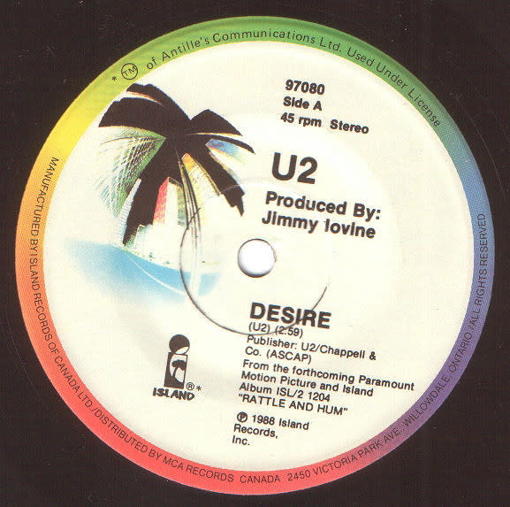 Rock/Pop U2 - Desire ('88 CA 7") (VG++/VG)