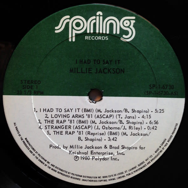 R&B/Soul/Funk Millie Jackson - I Had To Say It (VG+/ small hole punch, edge/shelf-wear, name in pen on cover)