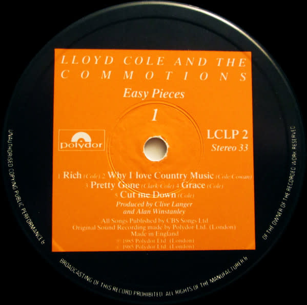 Rock/Pop Lloyd Cole And The Commotions - Easy Pieces (UK Press) (VG+/ light mark from sticker removal on cover)